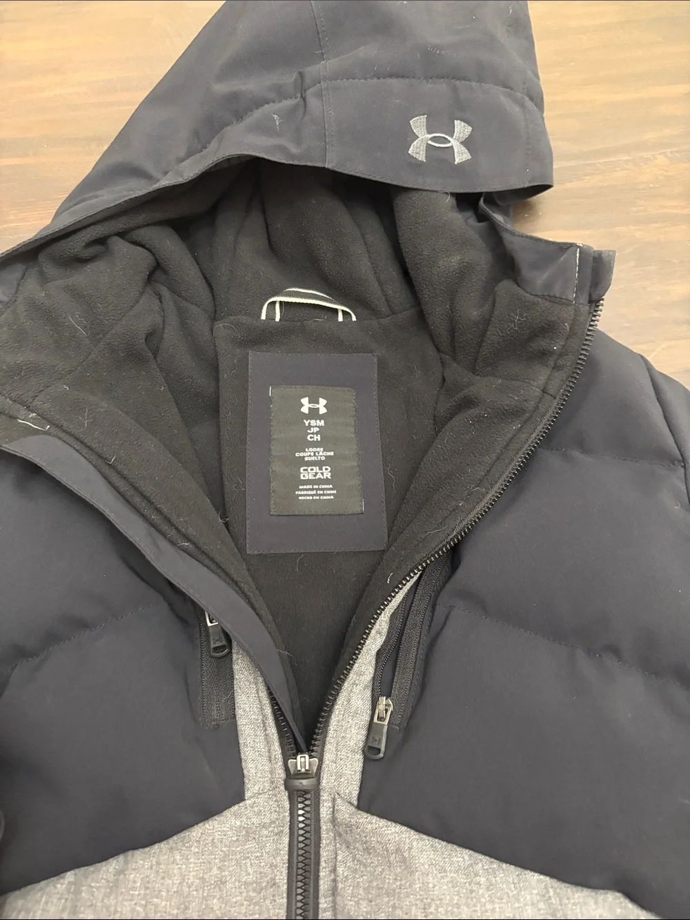 Under Armour Black and Gray Hooded Puffer Jacket